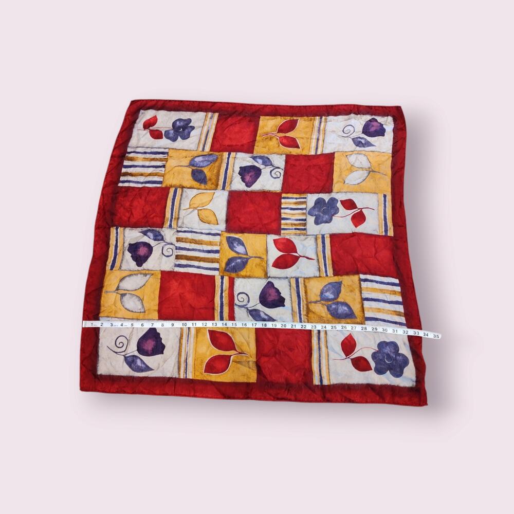 Italian‎ Colorful 100% Silk Scarf Floral/ Checkered Pattern Made in Italy - Picture 5 of 7